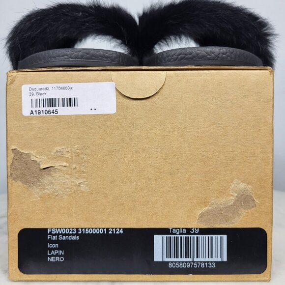 NWB~$825~DSQUARED2~8/8.5~ICON BLACK WHITE GENUINE RABBIT FUR SANDALS SLIDES - Picture 16 of 16